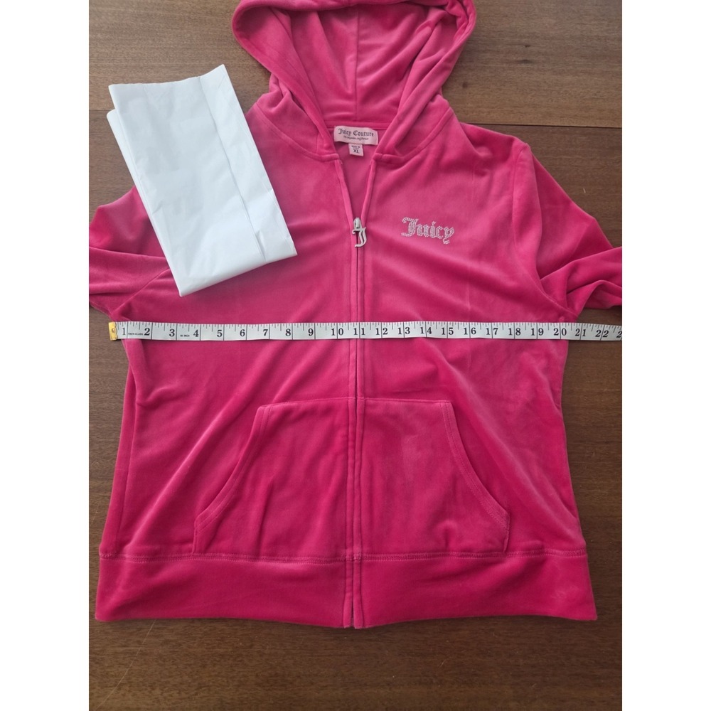 Juicy Couture Velour Hoodie Full Zip Jacket Rhinestone Logo Women's XL Pink - Picture 7 of 10